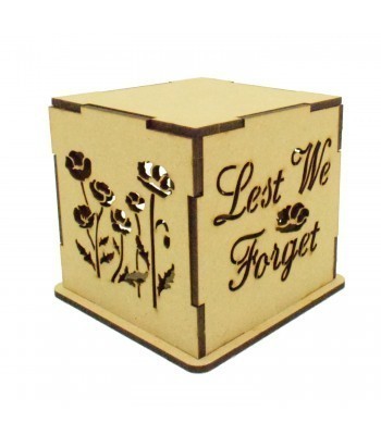 Laser cut Small Tea Light Box - Lest We Forget Poppies Design